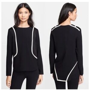RAG & BONE Andrea Tuxedo Blouse‎ XS Black Cream Contrast Designer Luxury Career